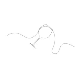 Obraz premium Continuous line drawing of a wine glass. Wine glass linear icon. White background. Vector illustration. Wine glass continuous line icon.