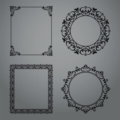 Set of decorative frames Elegant vector element for design in Eastern style, place for text. Floral black and gray borders. Lace illustration for invitations and greeting cards