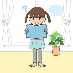 居間で教科書を音読する女の子　苦手