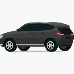 Modern dark grey SUV family car angled side rear view
