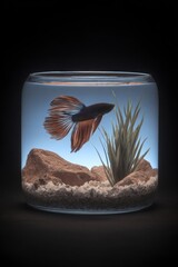 Betta fish in a round aquarium