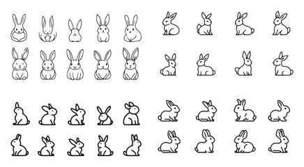 Cute bunny rabbits line art icons collection