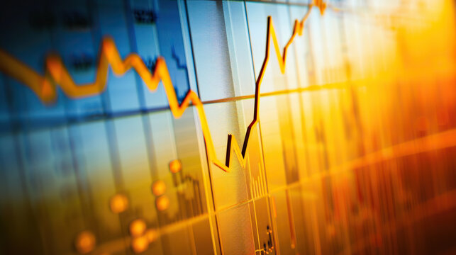Close-up of financial chart with downward trending line symbolizing Federal Reserve rate cuts, economic recession concept, stock market volatility and investment risk analysis. - Powered by Adobe