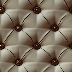 Fototapeta premium Seamless, elegant beige fabric capitone upholstery with intricate button tufting and metallic bronze accents, creating a refined texture ideal for classic backgrounds and interior designs.