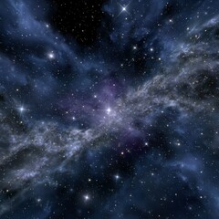 Naklejka premium Dark Blue Nebula with Bright Stars and Cosmic Dust Clouds