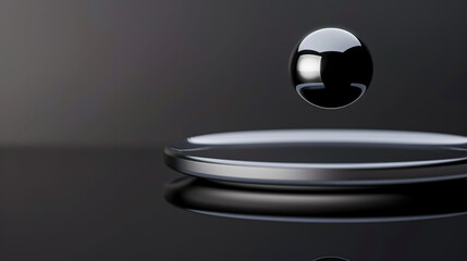 Strong rare-earth magnet levitating metallic spheres in midair, demonstrating magnetic force and physics concept, science experiment or educational demonstration.
