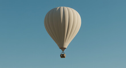 Fototapeta premium A single hot air balloon serenely ascending in a clear blue sky. Represents adventure, travel, freedom, and tranquil journeys. 