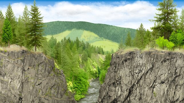 River valley between rocky cliffs artwork - Powered by Adobe