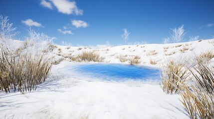 Winter landscape with frozen pond scene