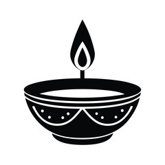 Diwali Oil Lamp Black and White Icon