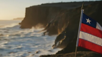Chilean Flag Waves on Coast at Sunset - Powered by Adobe