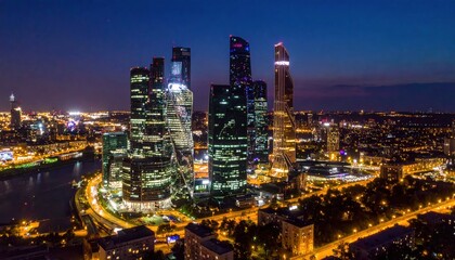 Fototapeta premium Spectacular skyline of Moscow International Business Center at night, Russia