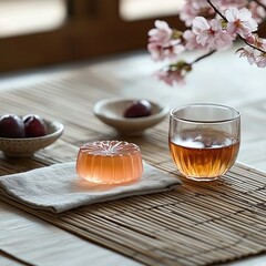Tea and dessert on a serene bamboo table