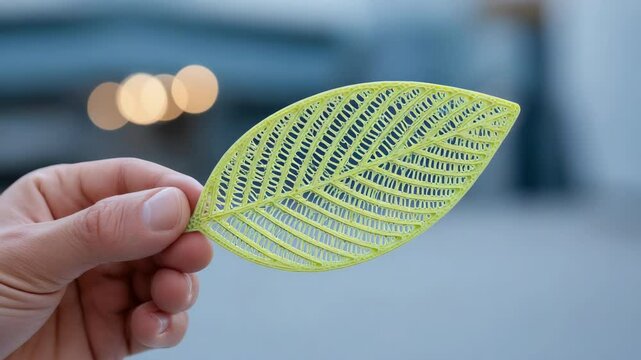 Delicate Green Leaf Design in Hand, Embracing Natures Intricate Beauty