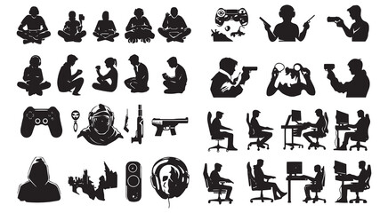 Gamer silhouettes diverse gaming activities esports