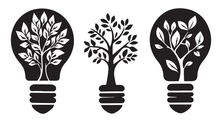 Green energy ideas lightbulb tree symbols