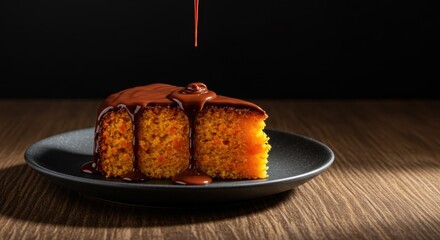 Carrot Cake Slice with Rich Chocolate Frosting on Top – Delicious Homemade Dessert