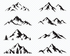 Hand Drawn Mountain Line Art Collection Vector