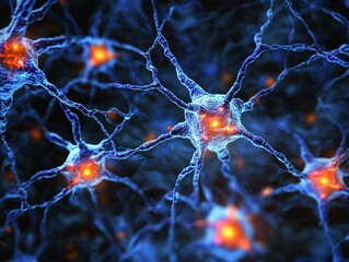 Neural network interaction event virtual lab digital art scientific environment close-up view conceptual innovation