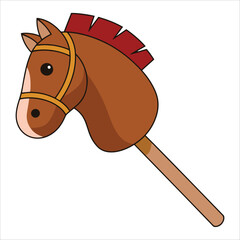 Wooden hobby horse stick toy vector illustration isolated. Playful vintage children toy perfect for nursery decor, kids room designs, and classic game themes.