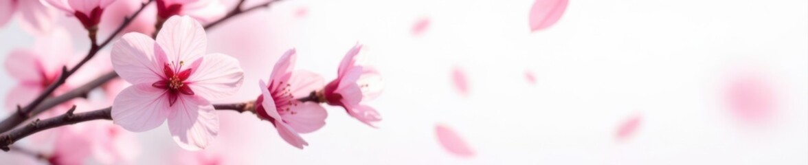 Fototapeta premium Single pink cherry blossom, delicate petals, white background, spring bloom , illustration, pretty