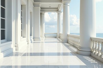 Elegant white balustrade with classic pillars, balustrade, terrace, bright