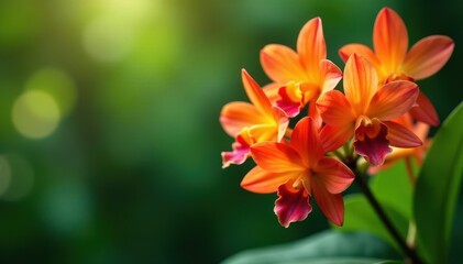 Lush clusters of fiery orange Epidendrum orchids , beauty, bright, Epidendrum