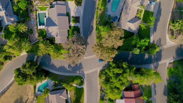 Scenic Aerial Sunset Over Lush Suburban Neighborhood in Redlands, California