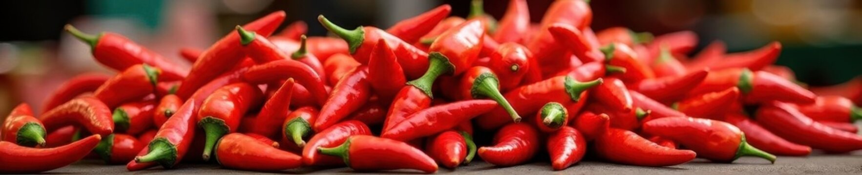 Vibrant red chili peppers piled high at a Spanish market , cayenne, spicy, peppers