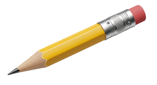Ai generated image of a sharp yellow pencil with a pink eraser, isolated on transparent background