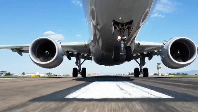 Smooth 4K video of a plane landing on a sunny runway. No people, logos, or text. Clean, cinematic, and sharp&mdash;ideal for aviation, travel, or global transport visuals.