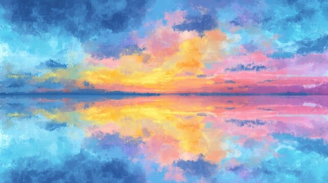 Radiant sunset hues reflecting on a tranquil lake, captivating evening scene sunset