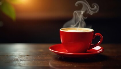 Rich espresso in vibrant red cups, steam rising , coffee, beverage