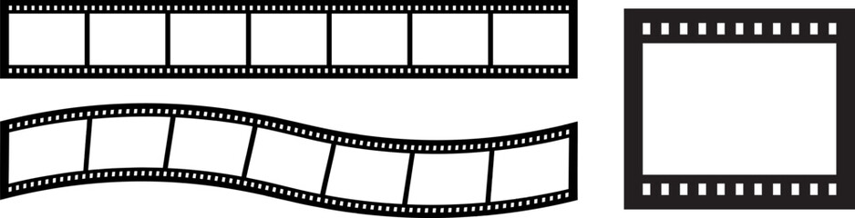 Slide filmstrip isolated on transparent background. Old grunge movie film long strip. Vintage filmstrip roll frame