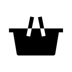 Fototapeta premium Ecommerce interface icon. Shopping basket icon, simple glyph design, representing goods collection, online shopping, or retail, suitable for e-commerce sites, apps, or store interfaces.