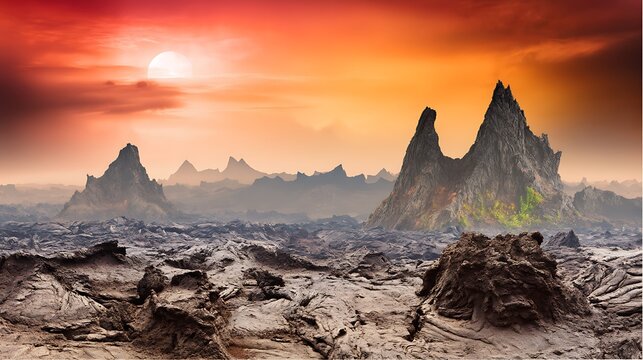 Extraterrestrial landscape with mountains and sky