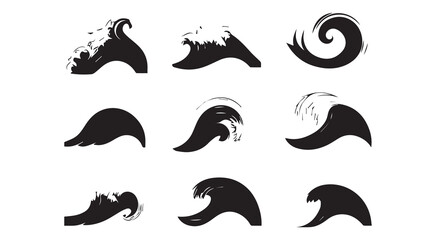 Obraz premium Collection of black silhouettes ocean waves set