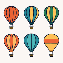 Naklejka premium Vector Set Air Balloon: A collection of six distinct air balloon, showcasing variations in shape and design, ideal for branding, travel, and adventure themes. 