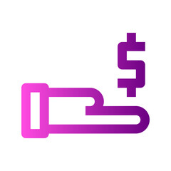 Ecommerce interface icon. Hand holding money icon, simple gradient line design, representing investment, saving, or financial transactions, suitable for finance, banking, or wealth management.