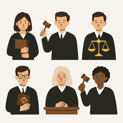 Fototapeta premium Vector Set of Lawyer and Judge Characters Justice System Vector