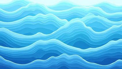 Fototapeta premium A flat ocean wave frame with repeating rolling wave patterns in shades of blue and teal, creating a seamless 2D design.
