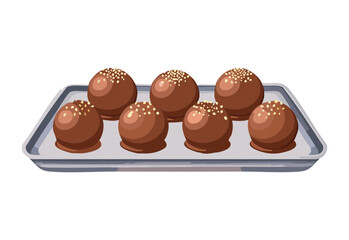 Chocolate Truffles on Baking Tray Dessert - Vector Illustration