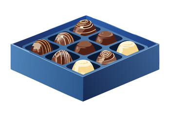 Blue Box of Assorted Chocolate Truffles - Vector Illustration