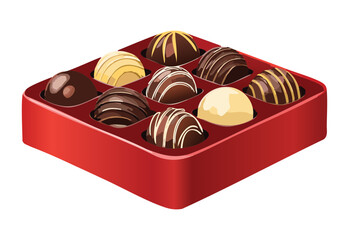 Red Box of Assorted Chocolate Truffles - Vector Illustration