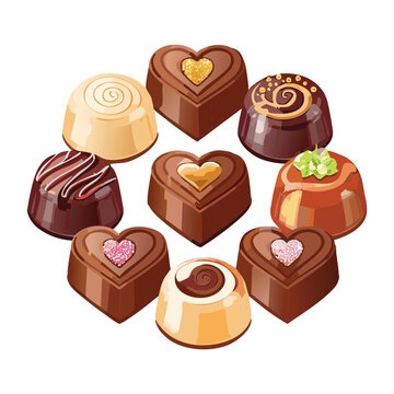 Assorted Heart Shaped Chocolates - Vector Illustration