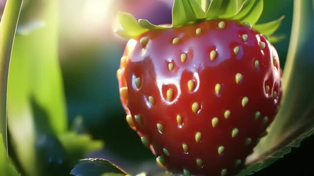 close up of a strawberry in a garden