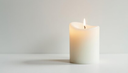 Single milk-white candle on pristine white background Simple, elegant still life , background, texture, peace