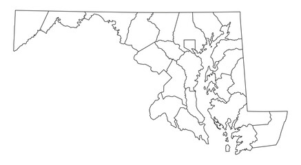 Maryland Map Outlines On White Background Vector