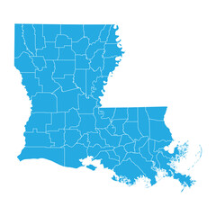 Louisiana Blue Administrative Map On White Background Vector