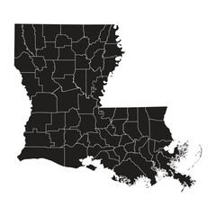 Louisiana Black Administrative Map On White Background Vector